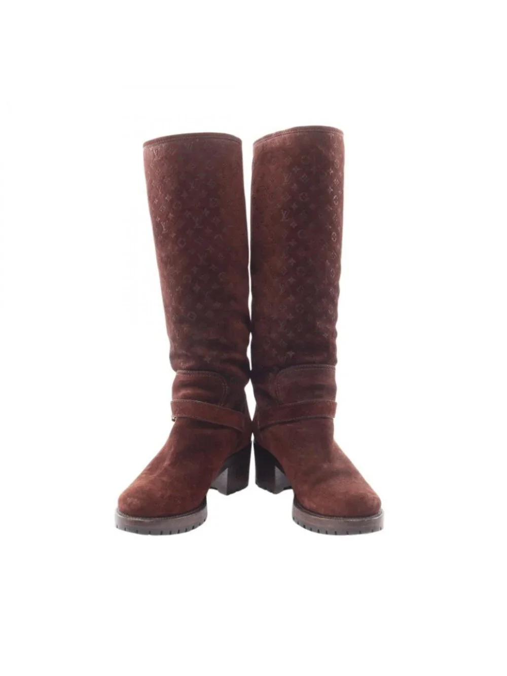 Louis Vuitton Boots Monogram Dark Brown Suede Long